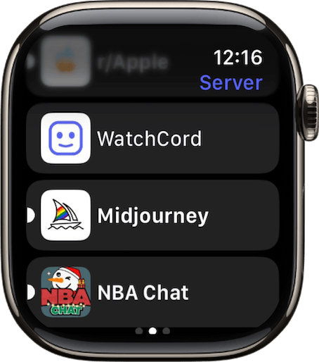 Discord server list on apple watch, recent chat list and contact list